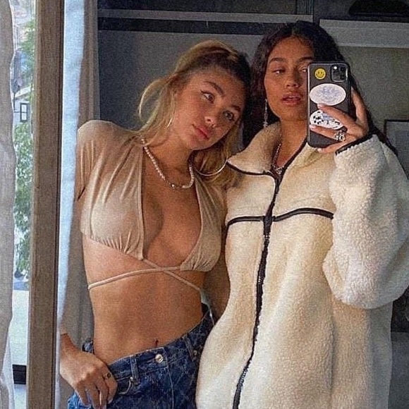 ADIKA Long sleeve wrap crop top front tie tan - Picture 3 of 9